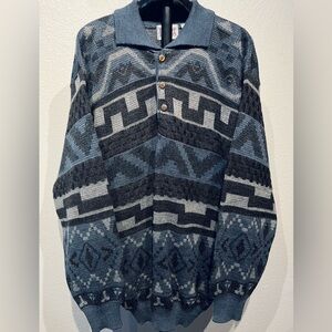 Vintage Blue and Gray Wool-blend Quarter Button Up Sweater - Size M (Men’s)